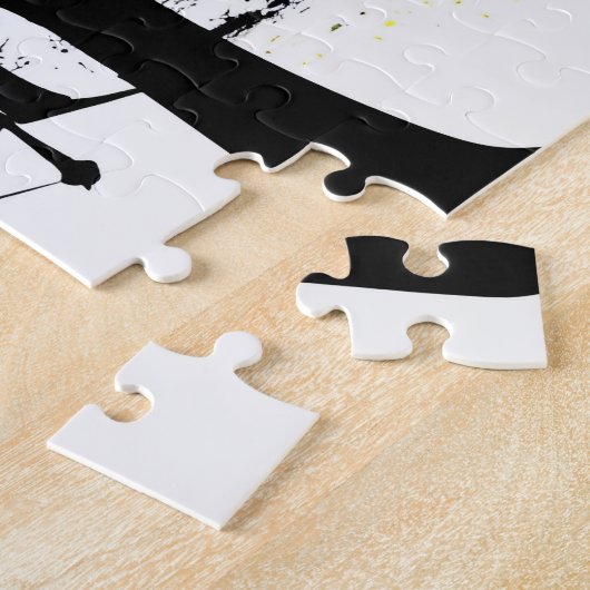 白黒抽象芸術イエローとパープル子供へ ジグソーパズル (側面)