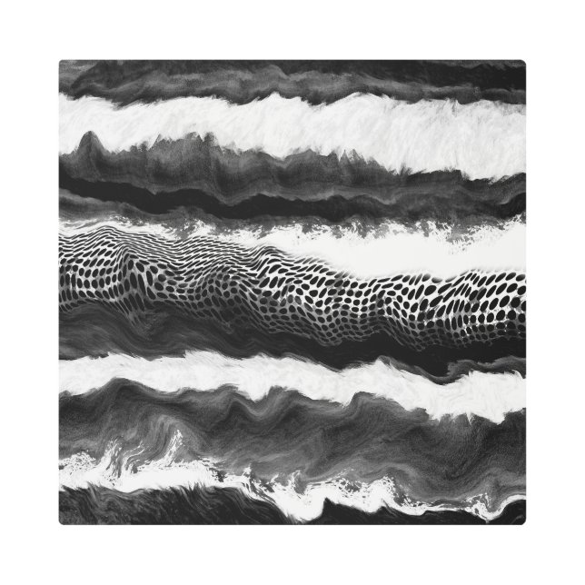 白黒抽象芸術イリュージョンモダンアート メタルプリント (正面)