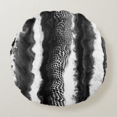白黒抽象芸術イリュージョンモダンアート ラウンドクッション (正面)