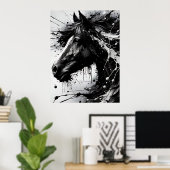 白黒抽象芸術ウォールアートホース ポスター (ホームオフィス)