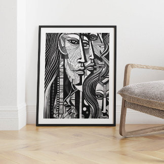 白黒抽象芸術キュービズム美術 ポスター