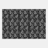 白黒抽象芸術クリスマスツリーの休日 ラッピングペーパーシート (正面3)