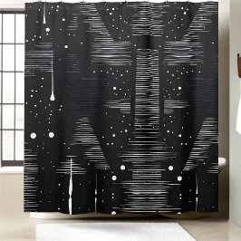 白黒抽象芸術ドロップスタイル1 シャワーカーテン
