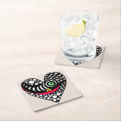 白黒抽象芸術ハート スクエアペーパーコースター (インサイチュ)