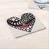 白黒抽象芸術ハート スクエアペーパーコースター (アングル)