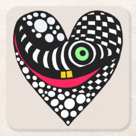 白黒抽象芸術ハート スクエアペーパーコースター