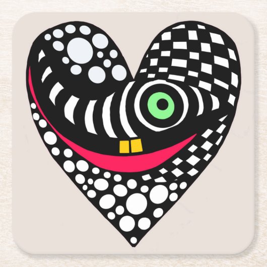 白黒抽象芸術ハート スクエアペーパーコースター (正面)