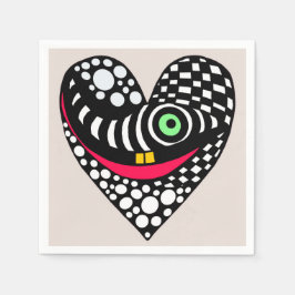 白黒抽象芸術ハート スタンダードカクテルナプキン
