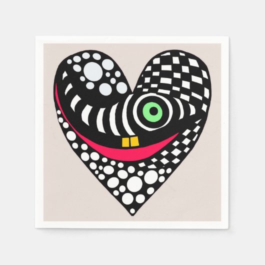 白黒抽象芸術ハート スタンダードカクテルナプキン (正面)