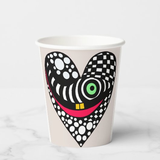 白黒抽象芸術ハート 紙コップ (裏面)