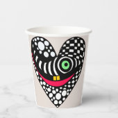 白黒抽象芸術ハート 紙コップ (正面)