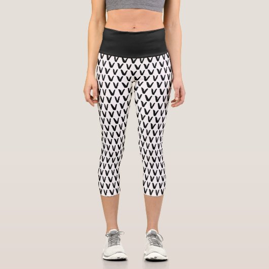 白黒抽象芸術パターンカプリレギンス カプリレギンス (正面)