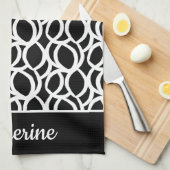 白黒抽象芸術パターン名前をカスタムする キッチンタオル (四つ折り)
