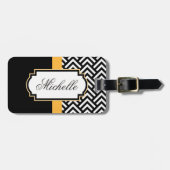 白黒抽象芸術パターン ラゲッジタグ (正面横)