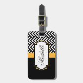 白黒抽象芸術パターン ラゲッジタグ (正面縦)