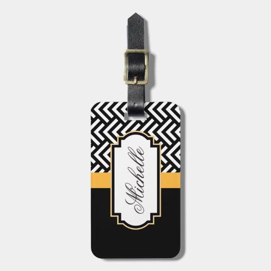 白黒抽象芸術パターン ラゲッジタグ (正面縦)