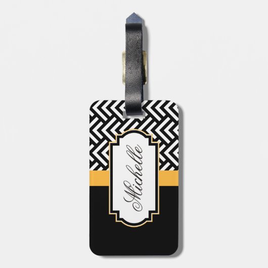 白黒抽象芸術パターン ラゲッジタグ (裏面縦)