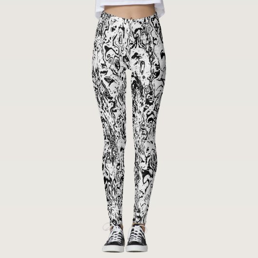白黒抽象芸術パターン レギンス (正面)