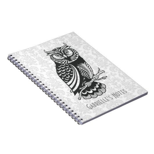 白黒抽象芸術フクロウ ノートブック (右側)