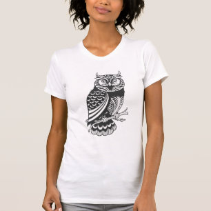 白黒抽象芸術フクロウ Tシャツ