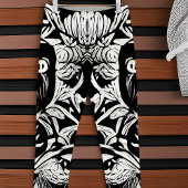 白黒抽象芸術フローラつる植物 レギンス