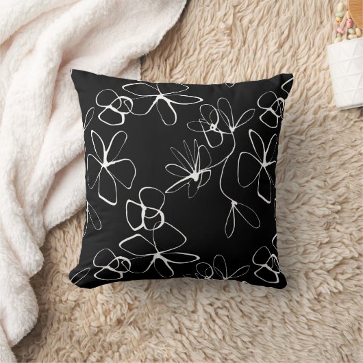 白黒抽象芸術フローラ装飾用クッション クッション (ブランケット)