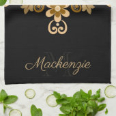 白黒抽象芸術フローラ キッチンタオル (折り畳み)