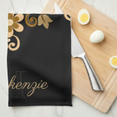 白黒抽象芸術フローラ キッチンタオル (四つ折り)