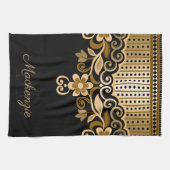 白黒抽象芸術フローラ キッチンタオル (横)