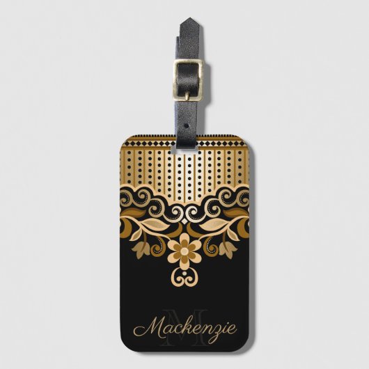 白黒抽象芸術フローラ ラゲッジタグ (正面縦)