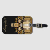 白黒抽象芸術フローラ ラゲッジタグ (正面横)