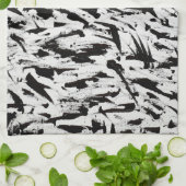 白黒抽象芸術ブラシストロークの芸術 キッチンタオル (折り畳み)