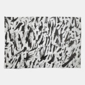 白黒抽象芸術ブラシストロークの芸術 キッチンタオル (横)