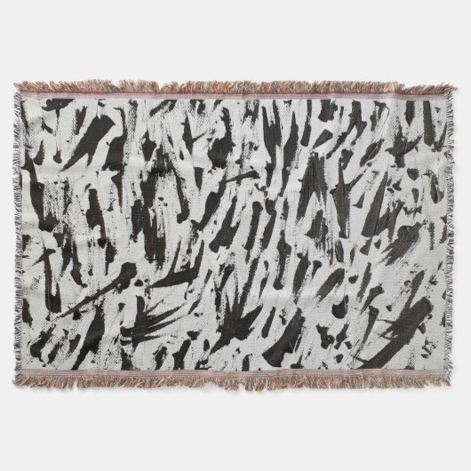 白黒抽象芸術ブラシストロークの芸術 スローブランケット (正面)