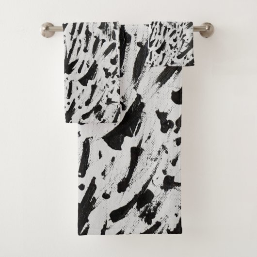 白黒抽象芸術ブラシストロークの芸術 バスタオルセット (インサイチュ)