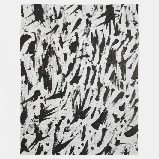 白黒抽象芸術ブラシストロークの芸術 フリースブランケット (正面)