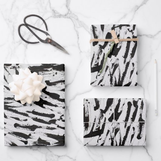 白黒抽象芸術ブラシストロークの芸術 ラッピングペーパーシート (正面)