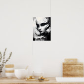 白黒抽象芸術ポートレート ポスター (キッチン)