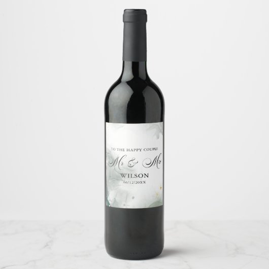 白黒抽象芸術ミセス結婚ズ ワインラベル (正面)