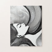 白黒抽象芸術モダンの考え女性 ジグソーパズル (縦)
