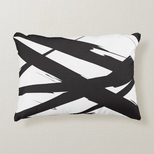 白黒抽象芸術モダンアートライン装飾 アクセントクッション (正面)