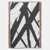 白黒抽象芸術モダンアートライン装飾 スローブランケット (正面縦)
