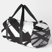 白黒抽象芸術モダンアートライン装飾 ダッフルバッグ (右コーナー)