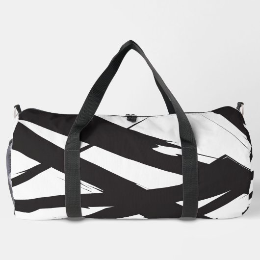白黒抽象芸術モダンアートライン装飾 ダッフルバッグ (裏面)