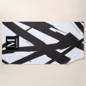 白黒抽象芸術モダンアートライン装飾 ビーチタオル (正面)