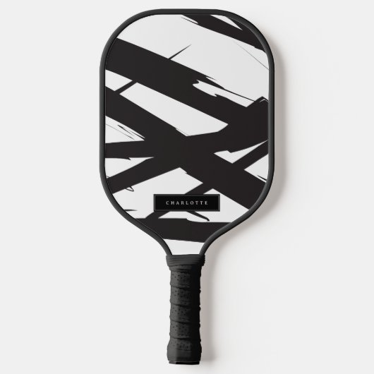 白黒抽象芸術モダンアートライン装飾 ピックルボールラケット (裏面)