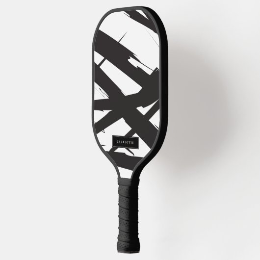 白黒抽象芸術モダンアートライン装飾 ピックルボールラケット (左)