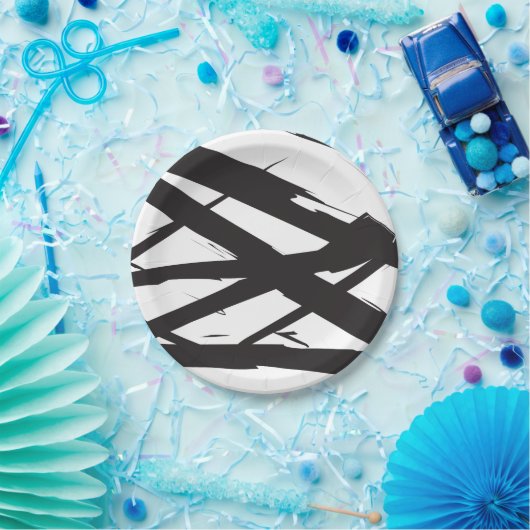 白黒抽象芸術モダンアートライン装飾 ペーパープレート (パーティー)