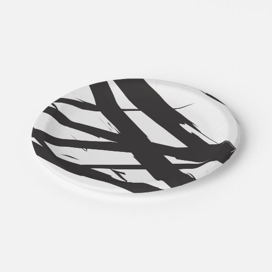 白黒抽象芸術モダンアートライン装飾 ペーパープレート (アングル)