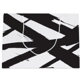 白黒抽象芸術モダンアートライン装飾 ラージペーパーバッグ (正面)